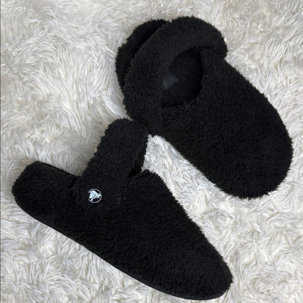 Crocs Black Fuzzy Slippers 4Y